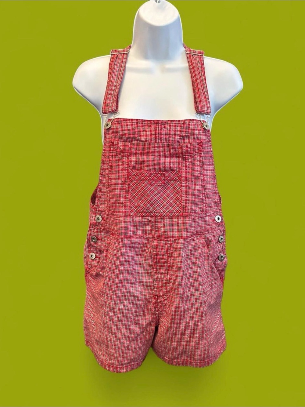 Vintage 90’s red gingham overalls/bibs shorts. Canyon River Blues